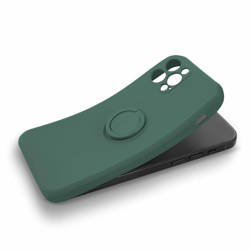 Husa Apple iPhone 11 Pro Max, Ring Silicone, suport sustinere rotativ, catifea in interior, verde — varianta 5
