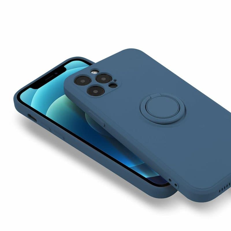 Husa Apple iPhone 12, Ring Silicone, suport sustinere rotativ, catifea in interior, albastra — varianta 2