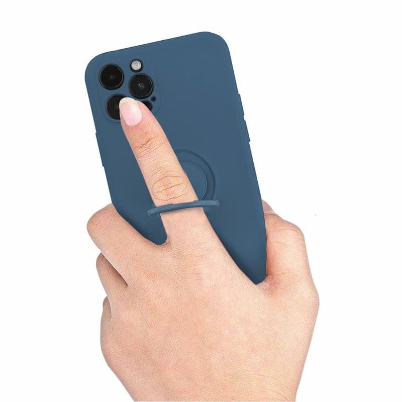 Husa Apple iPhone 12, Ring Silicone, suport sustinere rotativ, catifea in interior, albastra — varianta 6