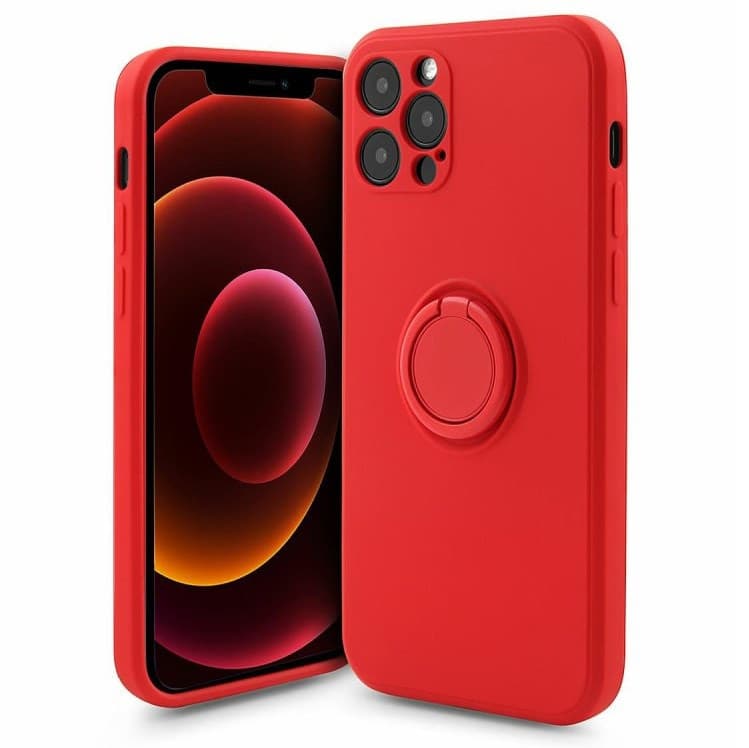 Husa Apple iPhone 13 Pro, Ring Silicone, suport sustinere rotativ, catifea in interior, rosie — principală