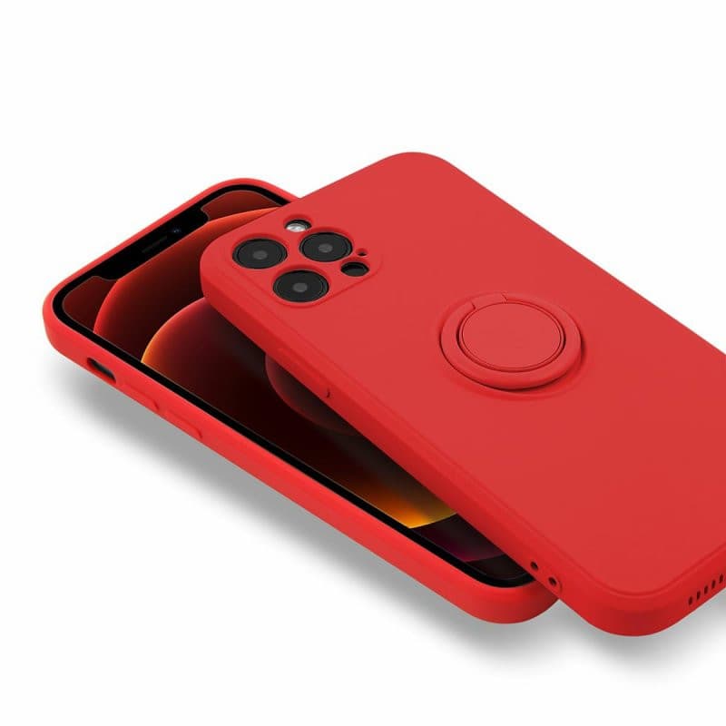 Husa Apple iPhone 13 Pro, Ring Silicone, suport sustinere rotativ, catifea in interior, rosie — varianta 2