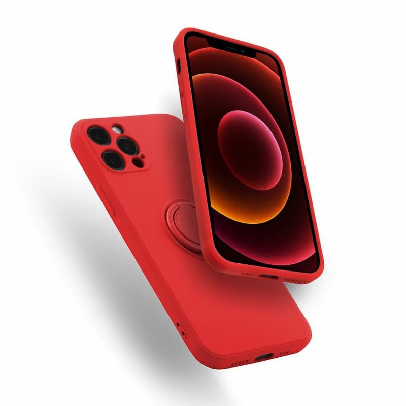 Husa Apple iPhone 13 Pro, Ring Silicone, suport sustinere rotativ, catifea in interior, rosie — varianta 6