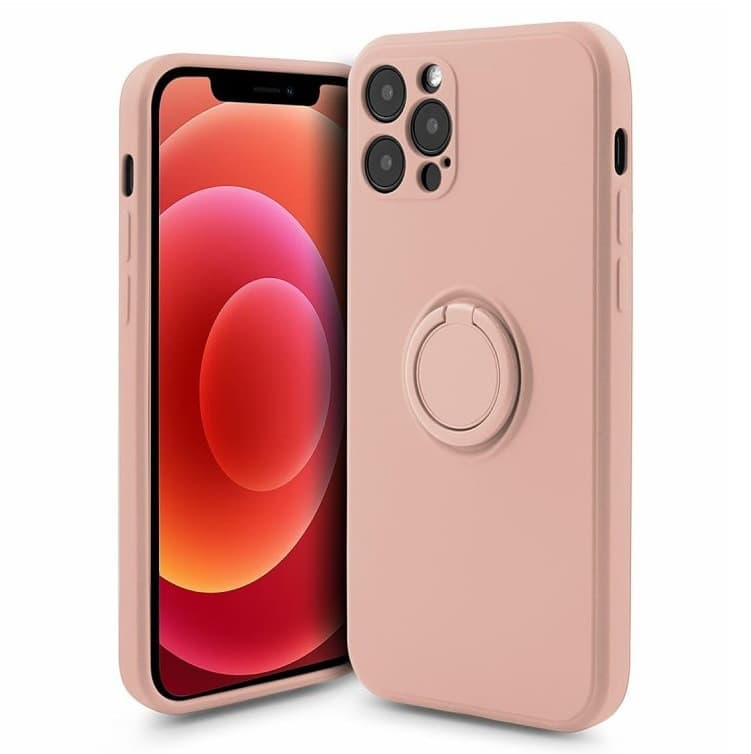 Husa Apple iPhone 13 Pro, Ring Silicone, suport sustinere rotativ, catifea in interior, roz pal — principală