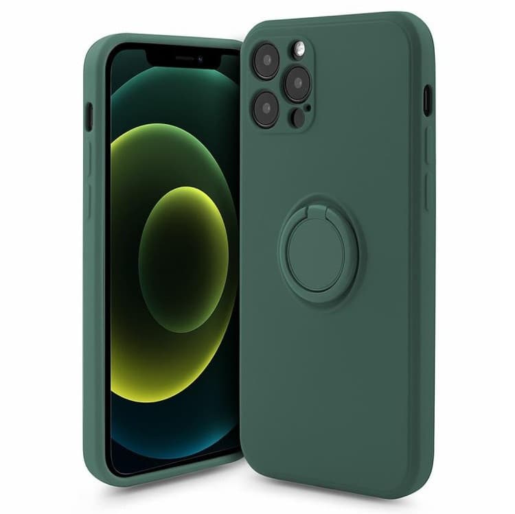 Husa Apple iPhone 13 Pro, Ring Silicone, suport sustinere rotativ, catifea in interior, verde — principală