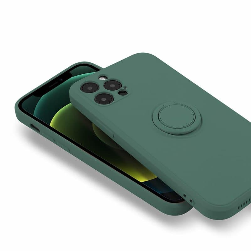 Husa Apple iPhone 13 Pro, Ring Silicone, suport sustinere rotativ, catifea in interior, verde — varianta 2