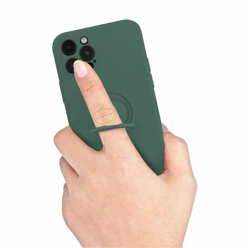 Husa Apple iPhone 13 Pro, Ring Silicone, suport sustinere rotativ, catifea in interior, verde — varianta 7