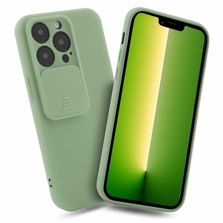 Husa Apple iPhone 13 Pro, Vertical Slide TPU, silicon moale, flexibil, verde maslina — principală