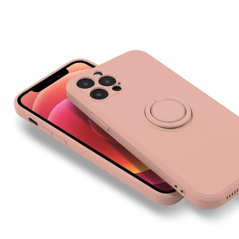 Husa Samsung Galaxy A03s / A02s, Ring Silicone, inel rotativ, catifea in interior, roz pal — varianta 2
