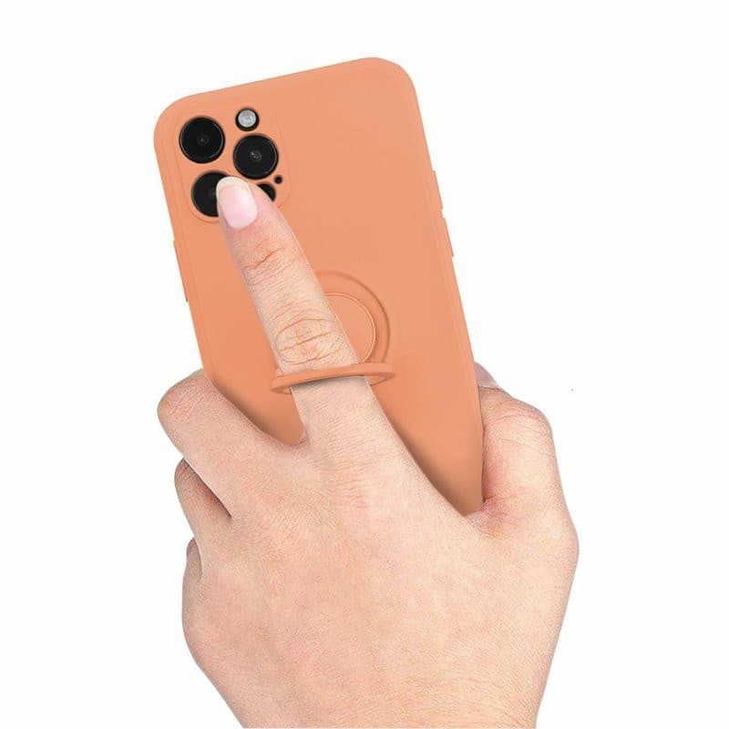 Husa Samsung Galaxy S22 Plus, Ring Silicone, inel rotativ, catifea in interior, portocalie — 6