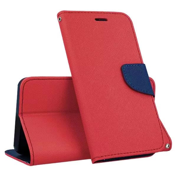 Husa protectie Apple iPhone 14 Pro, Fancy Case, tip carte, inchidere magnetica, rosu/albastru — principală