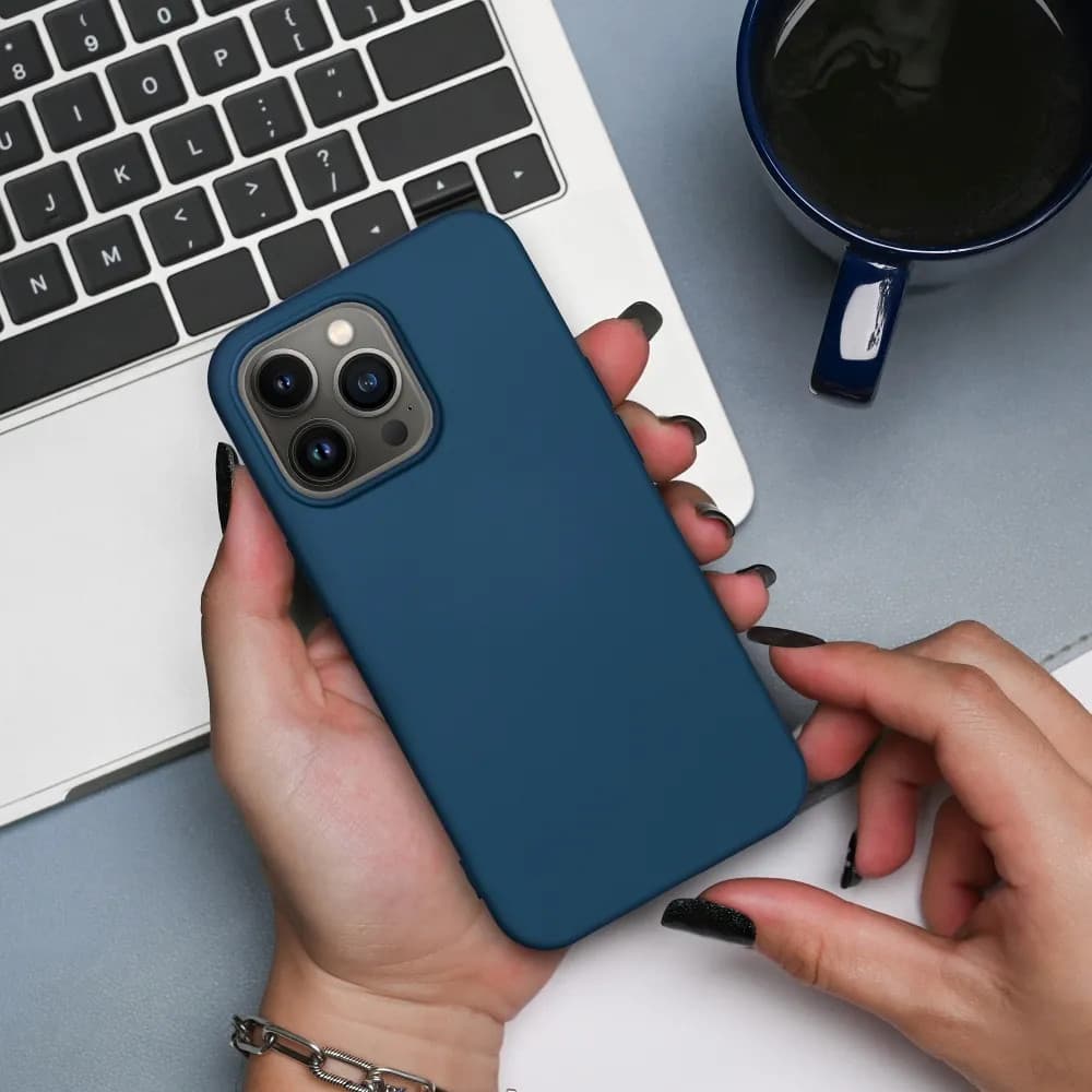 Husa Apple iPhone 14 Pro Max, Luxury Silicone, catifea in interior, albastra — varianta 7