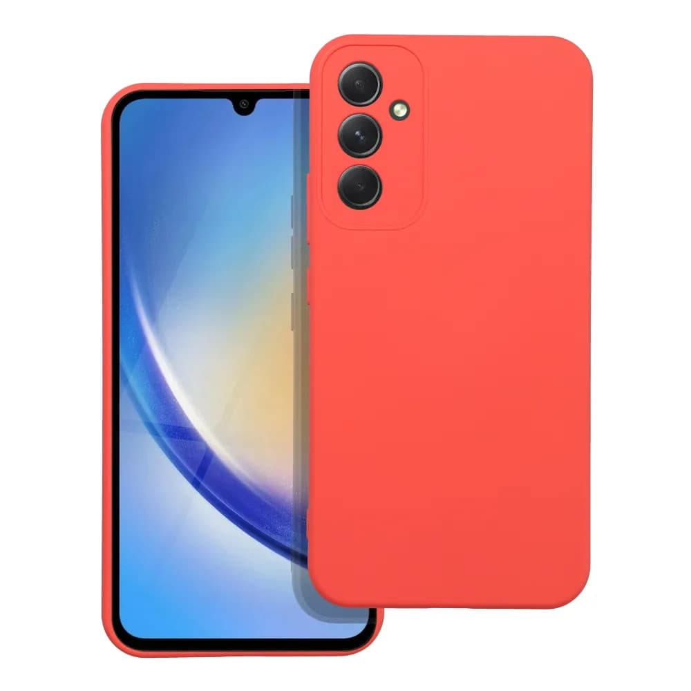Husa Samsung Galaxy A34 5G, Luxury Silicone, protectie camera, catifea in interior, rosu piersica — varianta 2