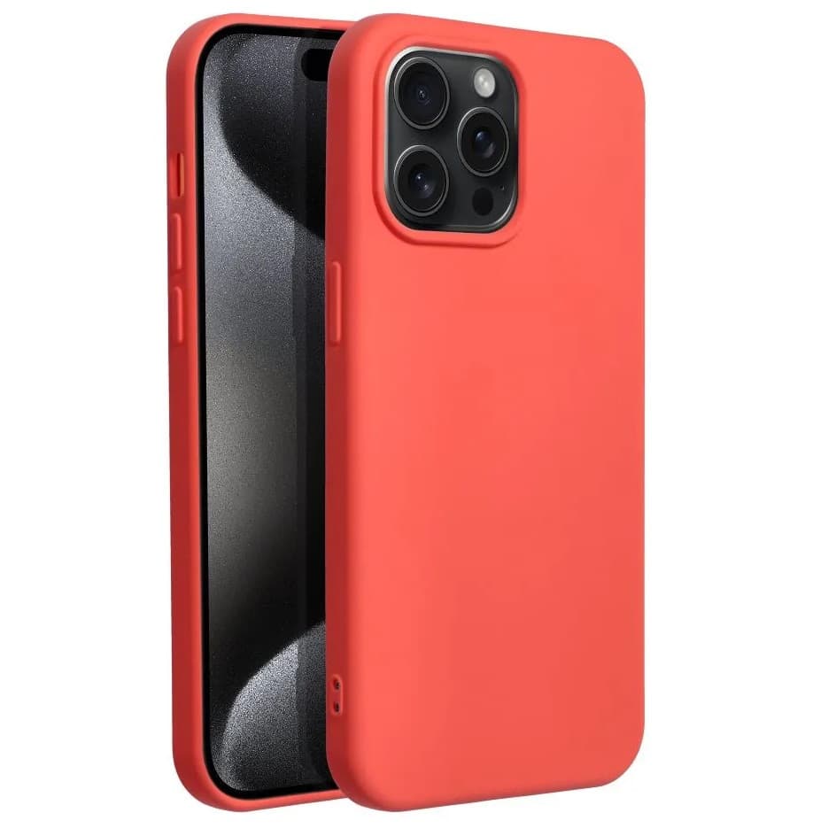 Husa Apple iPhone 15 Pro Max, Luxury Silicone, catifea in interior, rosu piersica — principală