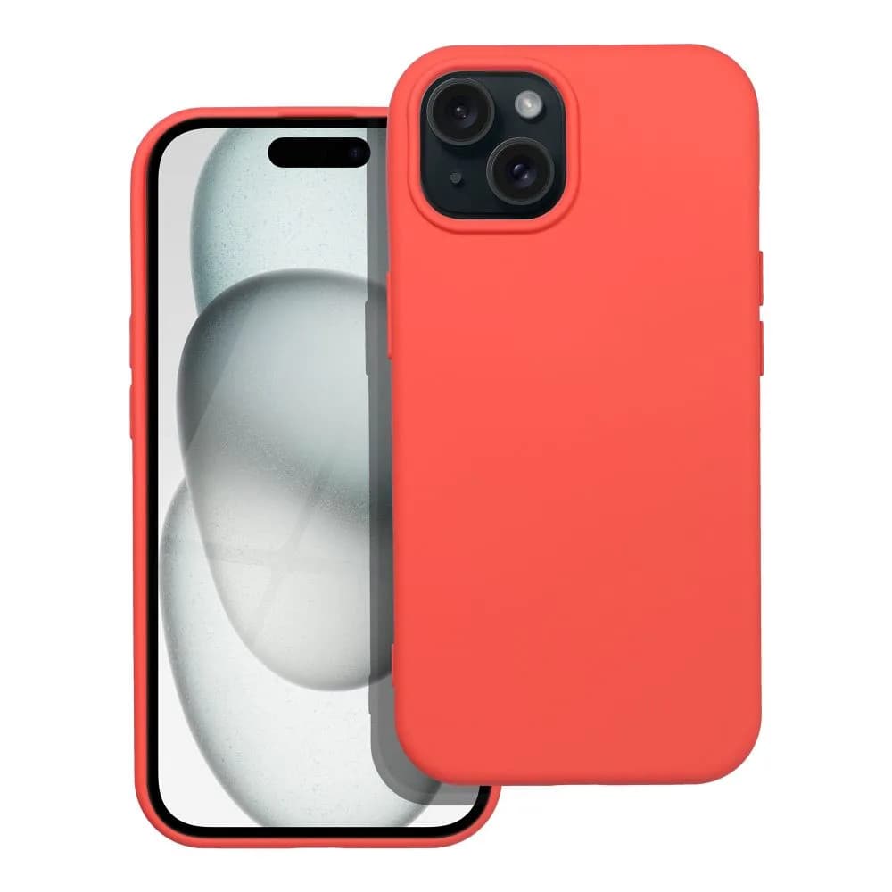 Husa Apple iPhone 15, Luxury Silicone, catifea in interior, rosu piersica — 2