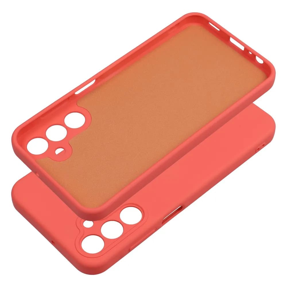 Husa Samsung Galaxy A15, Luxury Silicone, protectie camera, catifea in interior, rosu piersica — 2