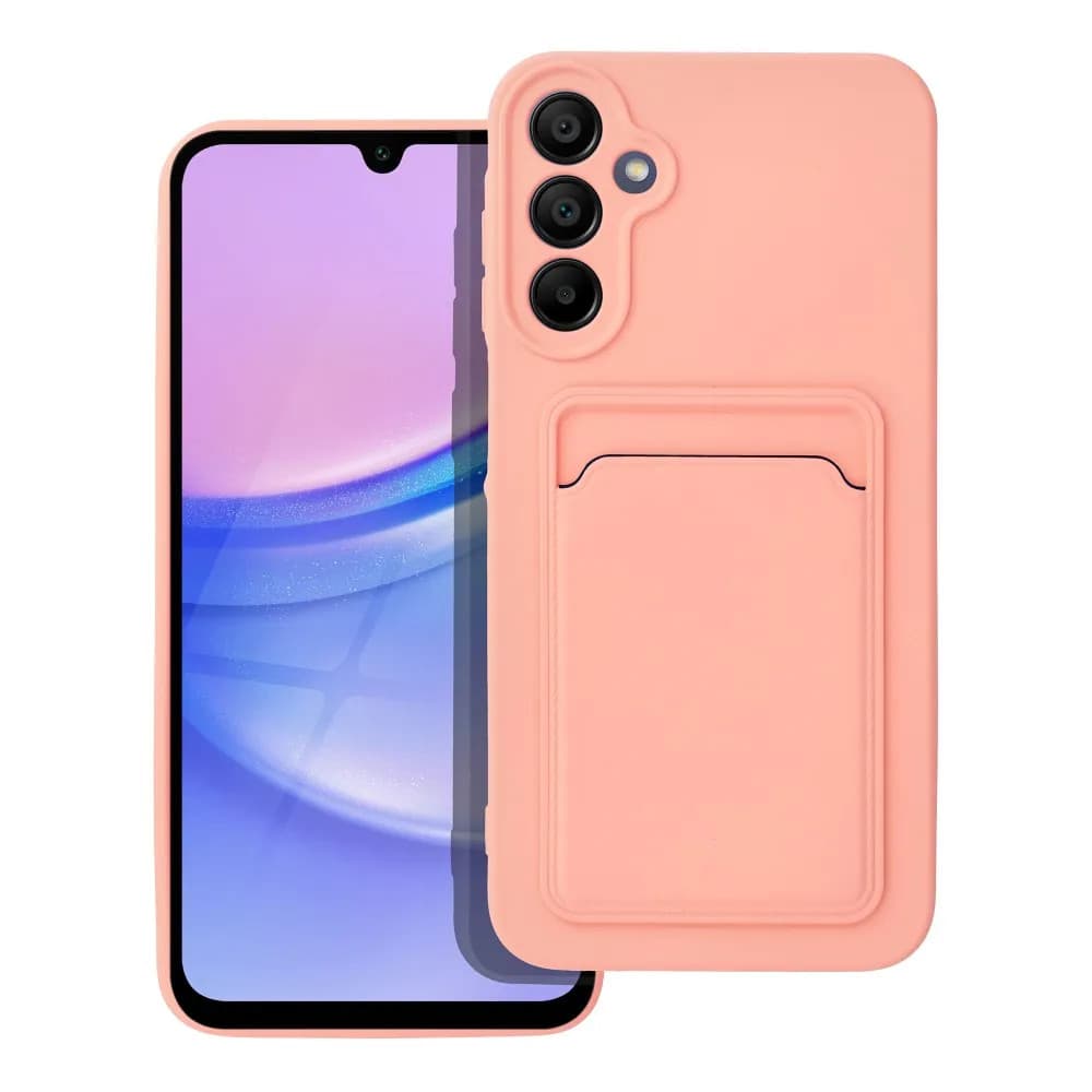 Husa protectie Samsung Galaxy A15, Card Case, buzunar pentru carduri/cartele, roz pal — principală