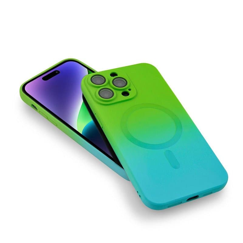 Husa Apple iPhone 12 Pro, Magsafe Ombre Silicone, geam protectie camere, verde/albastru — 4