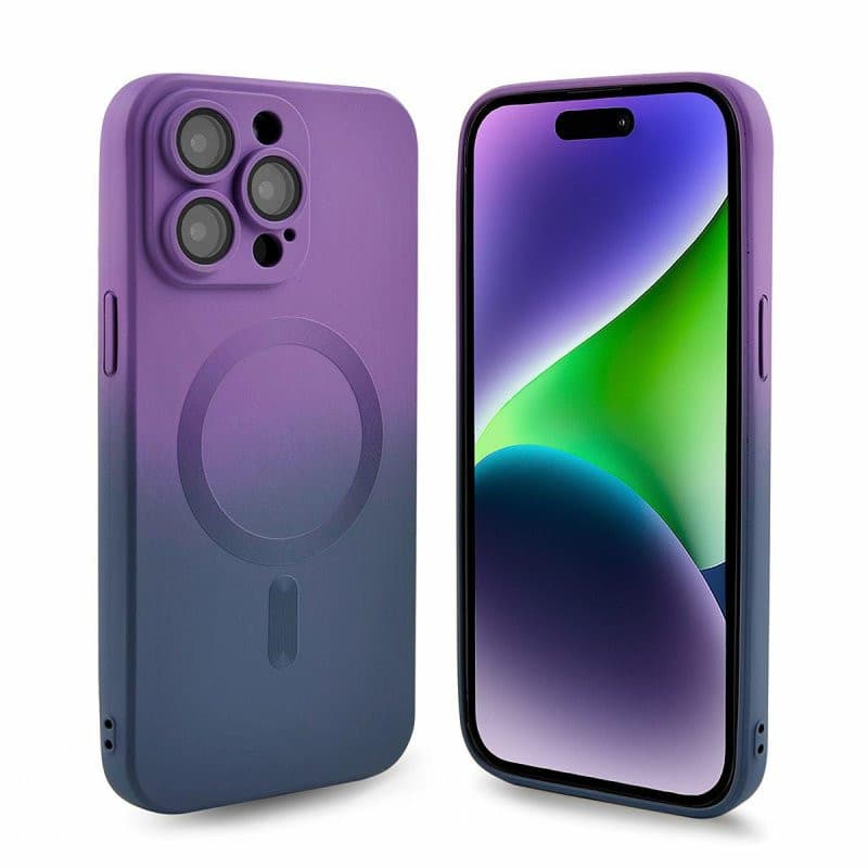 Husa Apple iPhone 13 Pro, Magsafe Ombre Silicone, geam protectie camere, mov/albastru — 2