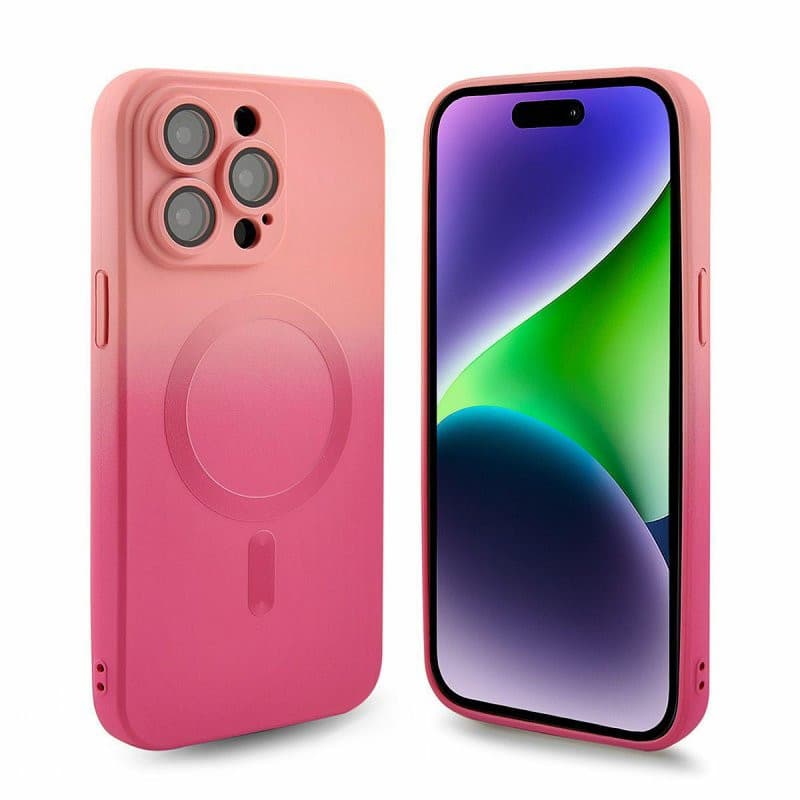 Husa Apple iPhone 14 Plus, Magsafe Ombre Silicone, geam protectie camere, roz — varianta 3