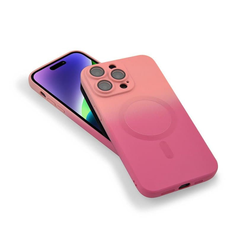 Husa Apple iPhone 14 Plus, Magsafe Ombre Silicone, geam protectie camere, roz — varianta 4