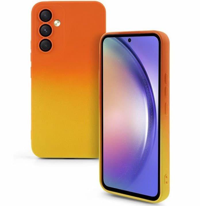 Husa Samsung Galaxy A24 4G, Luxury Ombre Silicone, catifea in interior, protectie camere, portocaliu/galben — principală