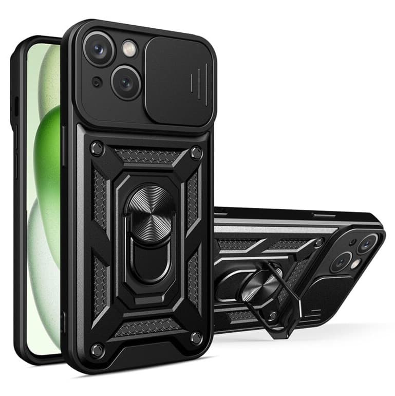 Husa Apple iPhone 12, Camshield Armor, inel sustinere, protectie camera, neagra — principală