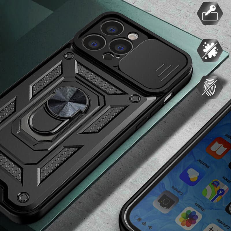 Husa Apple iPhone 12, Camshield Armor, inel sustinere, protectie camera, neagra — varianta 6