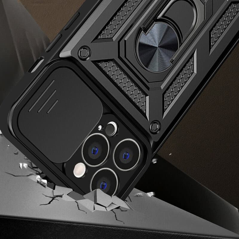 Husa Apple iPhone 13, Camshield Armor, inel sustinere, protectie camera, neagra — varianta 5
