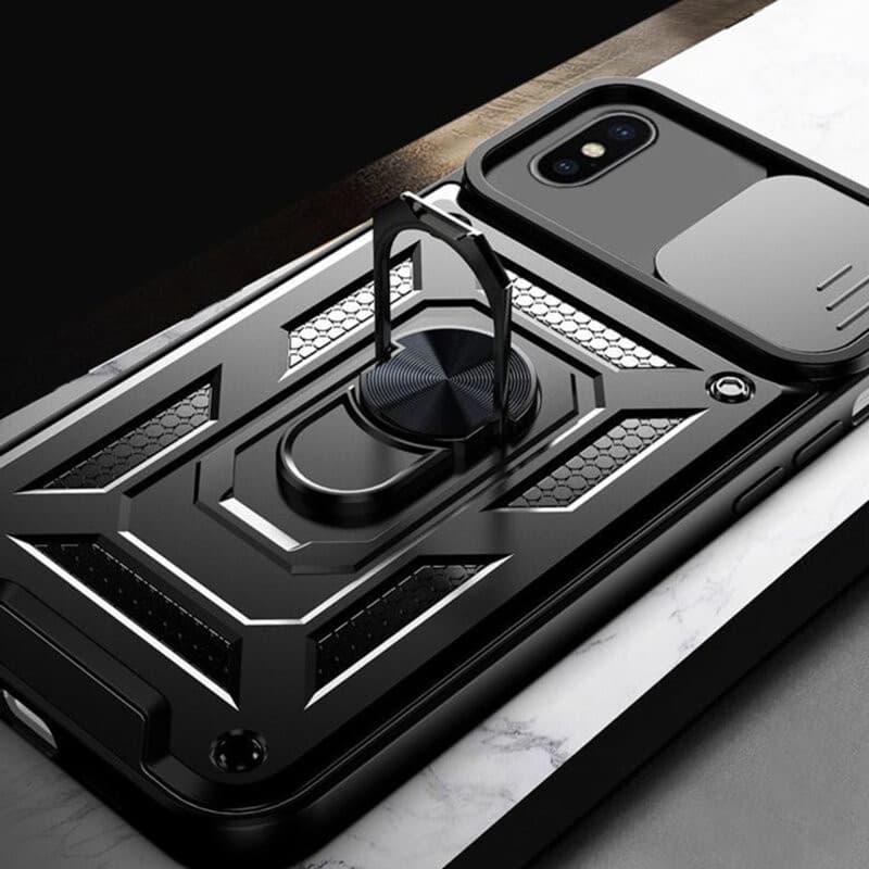 Husa Apple iPhone X/XS, Camshield Armor, inel sustinere, protectie camera, neagra — varianta 4