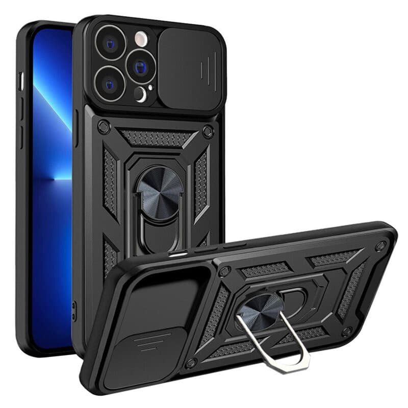 Husa Apple iPhone 15 Pro, Camshield Armor, inel sustinere, protectie camera, neagra — principală