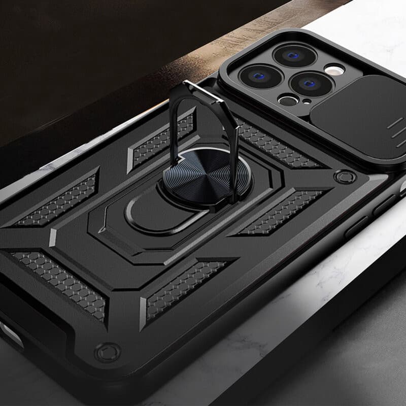 Husa Apple iPhone 15 Pro, Camshield Armor, inel sustinere, protectie camera, neagra — varianta 2