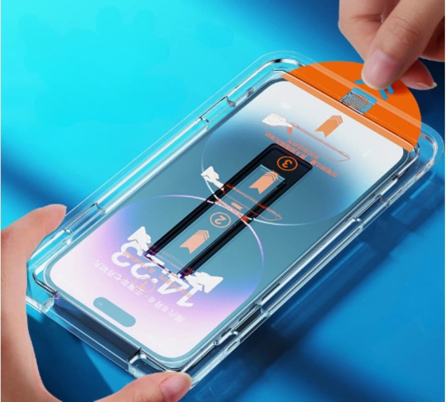 Folie sticla Apple iPhone 16 Plus, Full Glue, Instant Fit Magic Box, kit instalare rapida, margini negre — 2