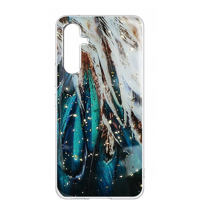 Husa protectie Samsung Galaxy A35, Gold Glam Feathers — varianta 2