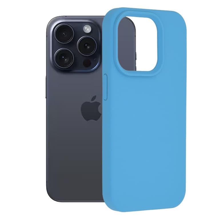 Husa Apple iPhone 15 Pro, Luxury Silicone, catifea in interior, albastra — principală