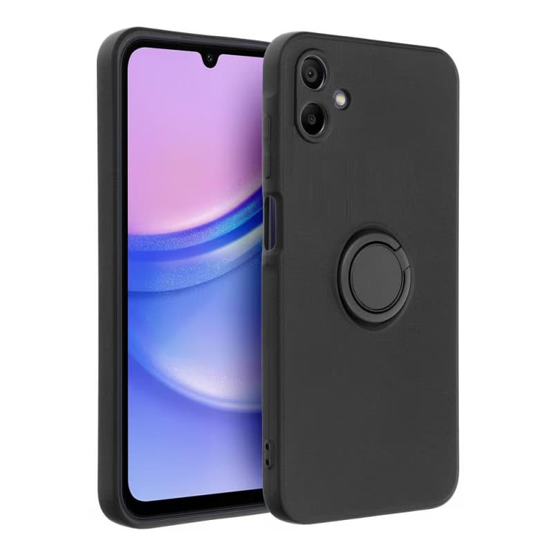 Husa Samsung Galaxy A05, Ring Silicone, inel rotativ, catifea in interior, neagra — principală