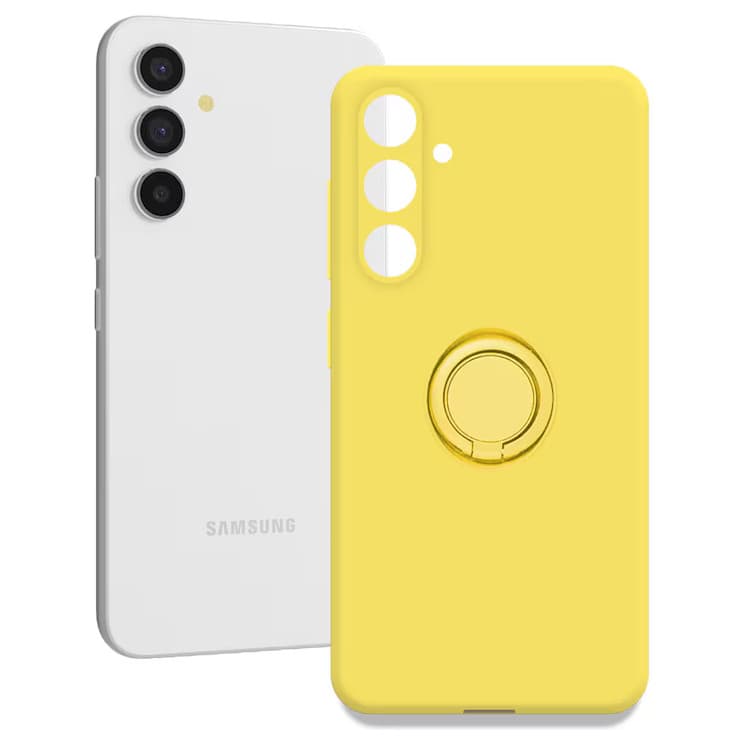 Husa Samsung Galaxy A14, Ring Silicone, inel rotativ, catifea in interior, galbena — principală