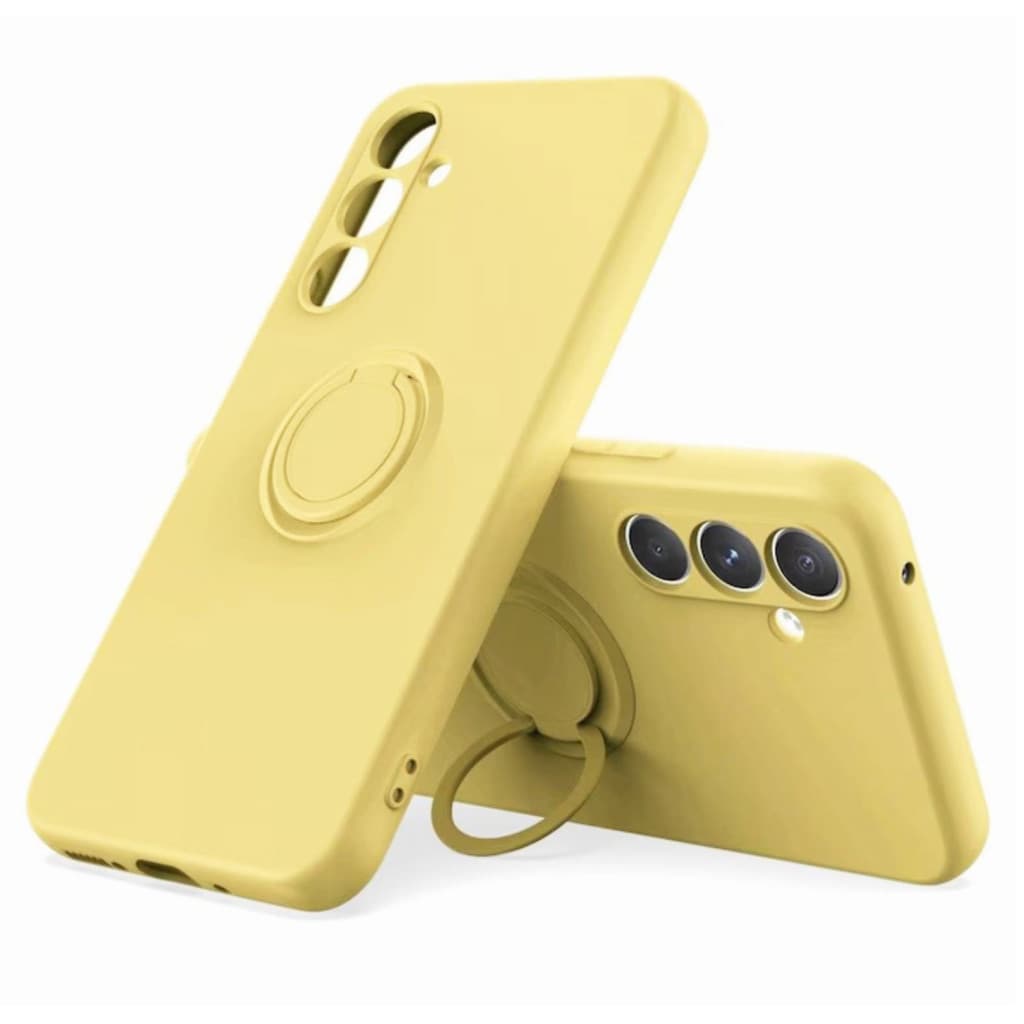 Husa Samsung Galaxy A15, Ring Silicone, inel rotativ, catifea in interior, galbena — varianta 2