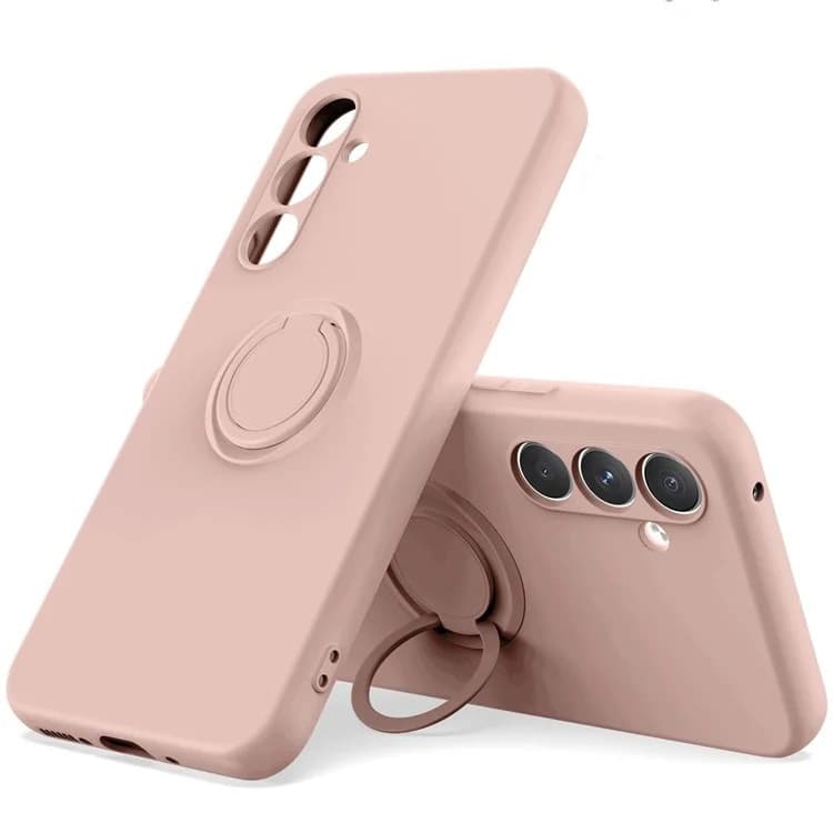 Husa Samsung Galaxy S22, Ring Silicone, inel rotativ, catifea in interior, roz pal — principală