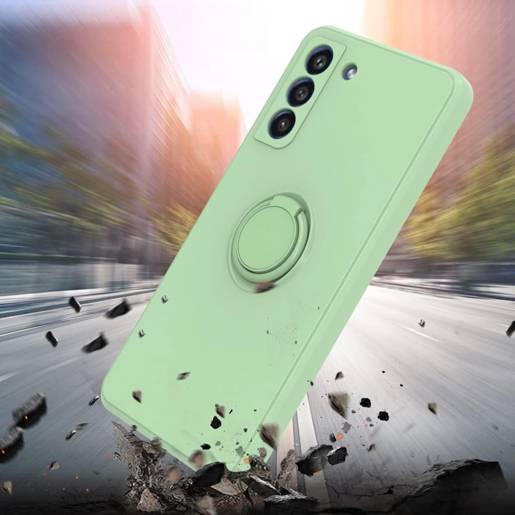 Husa Samsung Galaxy A15, Ring Silicone, inel rotativ, catifea in interior, verde maslina — 2