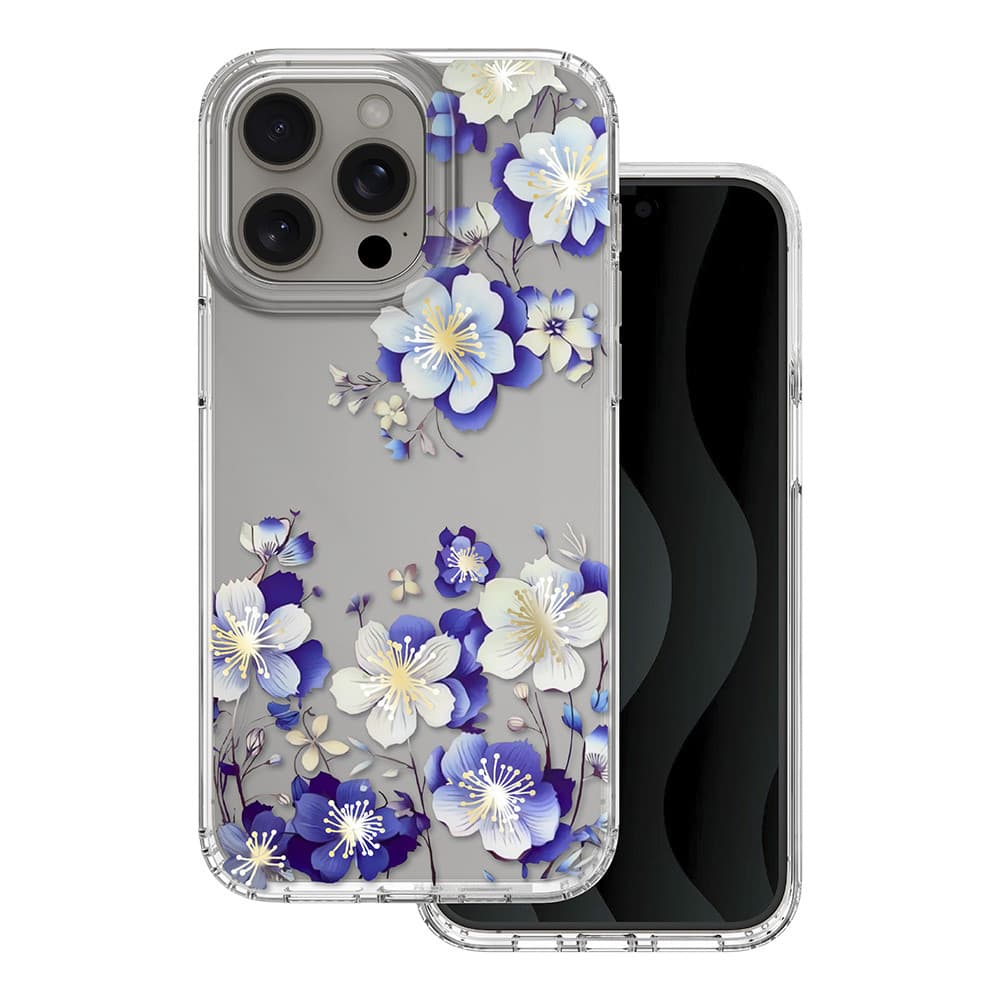 Husa Apple iPhone 15 Pro Max, IMD Print Case, TPU flexibil, transparent, Floral — principală