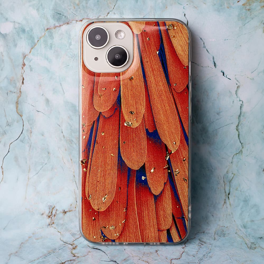 Husa Apple iPhone 15 Pro, Gold Glam, Orange Feathers — varianta 5