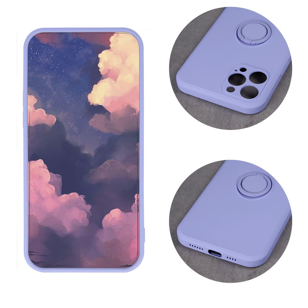 Husa Apple iPhone 16, Ring Silicone, suport sustinere rotativ, catifea in interior, mov — varianta 3