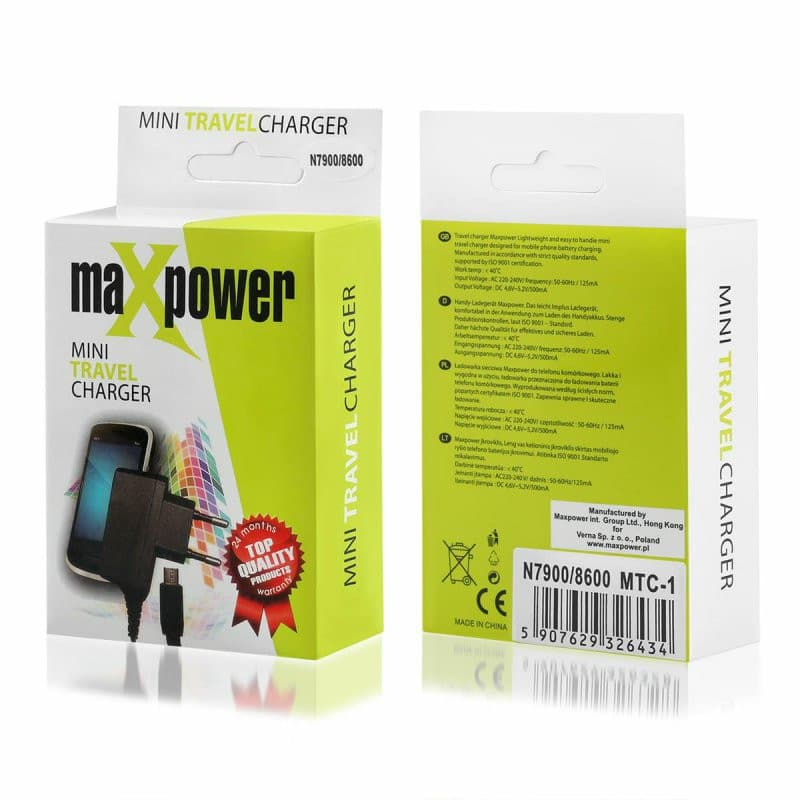 Incarcator casa cu fir MaxPower, conector MicroUSB, 0.5A, negru — varianta 4