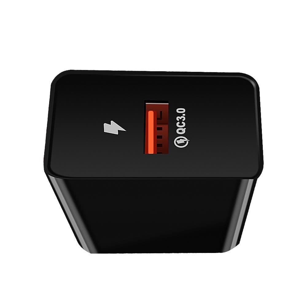 Incarcator casa Well,  1 x USB-A QC3.0, 18W/3A, bulk, negru — varianta 2