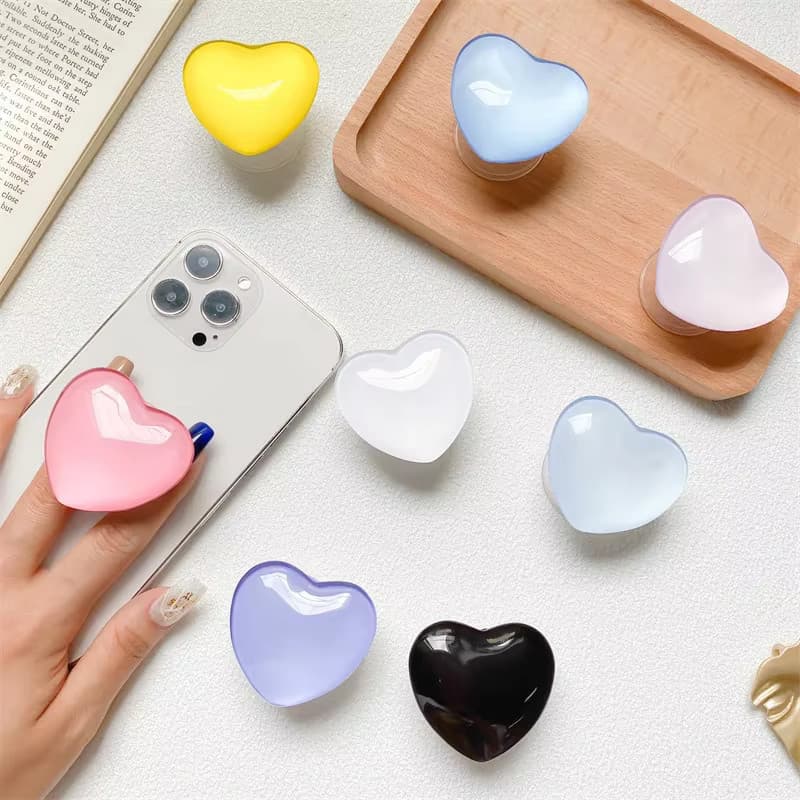 Decoratiune telefon mobil Inima, tip pop socket, acril, diverse culori — principală