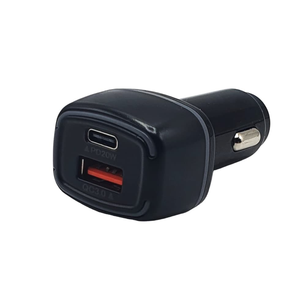 Incarcator auto cu 1 port PD/Type C si 1 port USB, maxim 3A, lumina LED albastra, negru — varianta 2