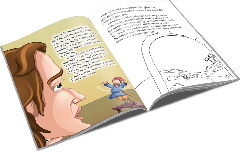 Carte de citit si colorat, editura Unicart, Gulliver in Tara Piticilor — 2