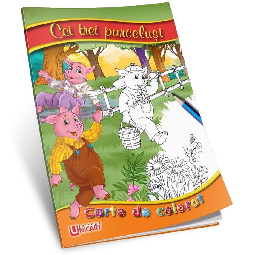 Carte de citit si colorat A5, editura Unicart, Cei trei purcelusi — principală