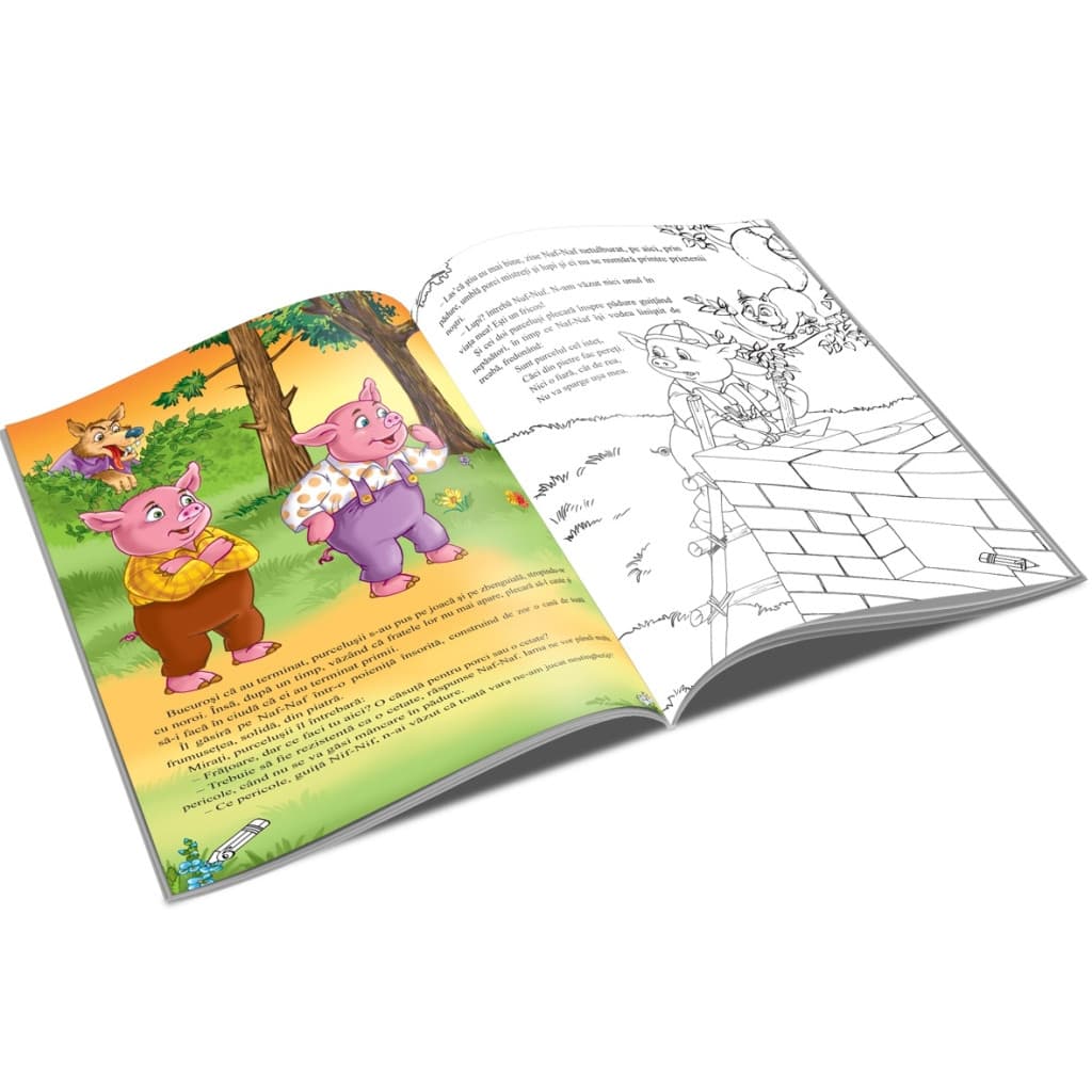 Carte de citit si colorat A5, editura Unicart, Cei trei purcelusi — varianta 2