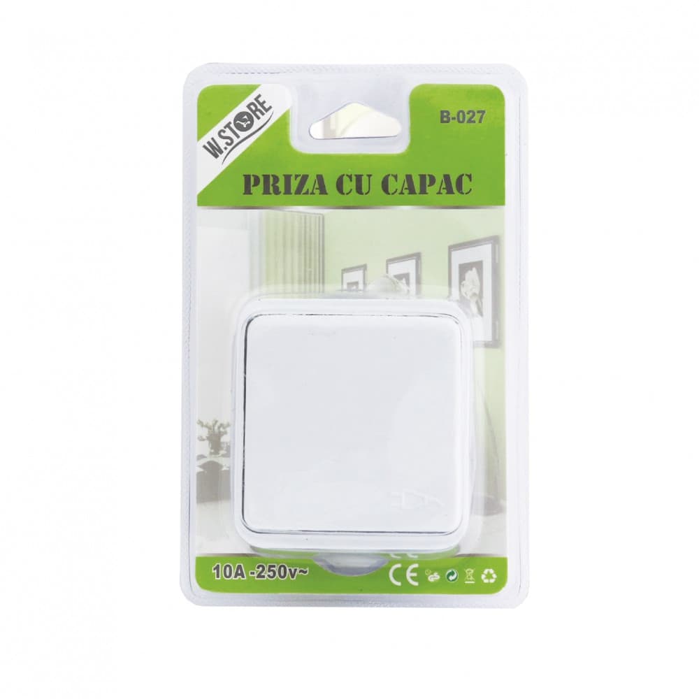 Priza cu capac B-027, 10A, 250V, alba — varianta 2